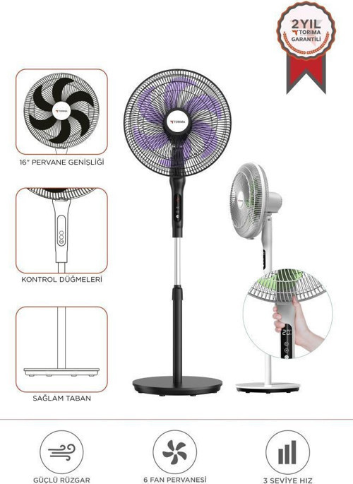 SF-05 Siyah Ayaklı Portatif – 50W 3 Kademe 6 Pervaneli 16'' İnc Kumandalı Diğital Ekranlı Vantilatör Fan