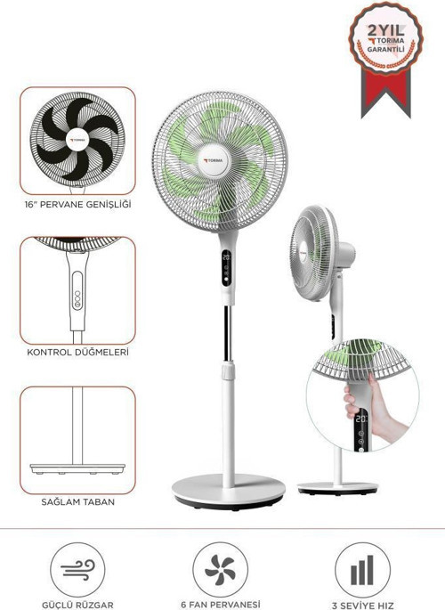SF-05 Beyaz Ayaklı 50W 3 Kademe 6 Pervaneli 16'' İnc Kumandalı Diğital Ekranlı Vantilatör Fan