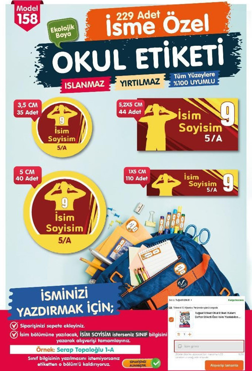 Okul Etiketi Kalem Defter Etiketi Özel İsim Yazılabilen Etiket Seti - İsimli Etiket OE158-T1478-OE158