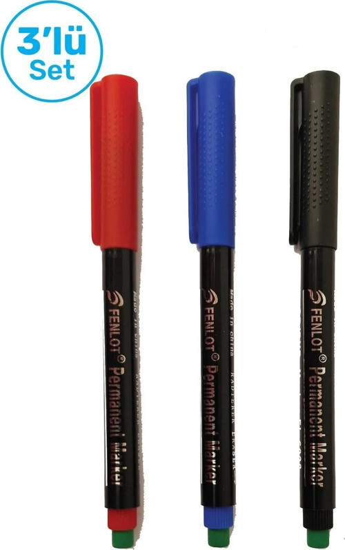 Fenlot Karışık Renk Asetat Permanent Cd Kalemi Medium Uçlu (3lü set)