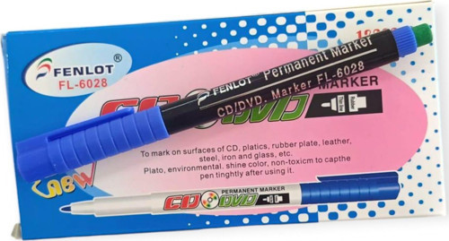 Fenlot KUTULU Mavi Asetat Permanent Cd Kalemi Medium Uçlu (12 ADET))