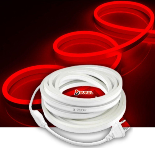 30 Metre Kırmızı Işık Neon Led Şerit Dış Mekan Silikonlu Esnek Dekoratif Aydınlatma 220V Fiş Sb-6509