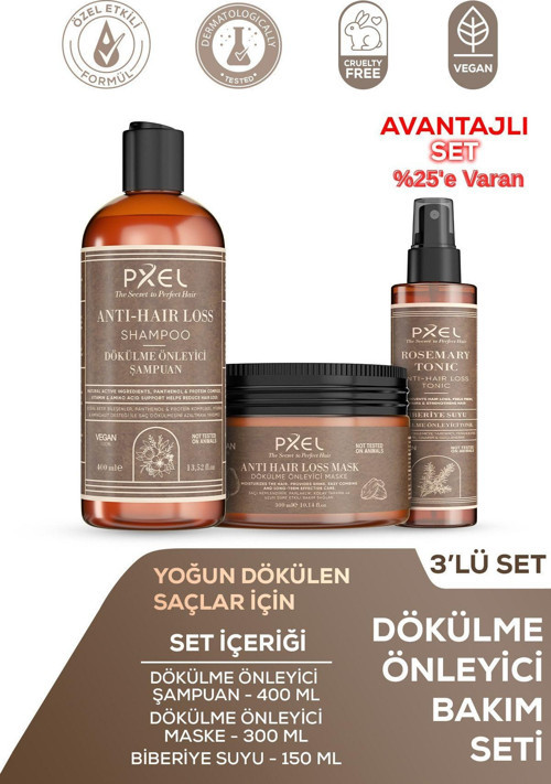 Dökülme Önleyici Şampuan – Maske – Biberiye Suyu Saç Bakım Toniği 3’lü Set | Zayıflayan İncelen ve Dökülen Saçlar |400 ML, 300 ML, 150 ML