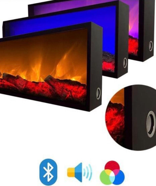 Elektrikli Dekoratif Yapay Şömine Bluetooht Kumanda Farklı Renk Modları 130X35X15Cm