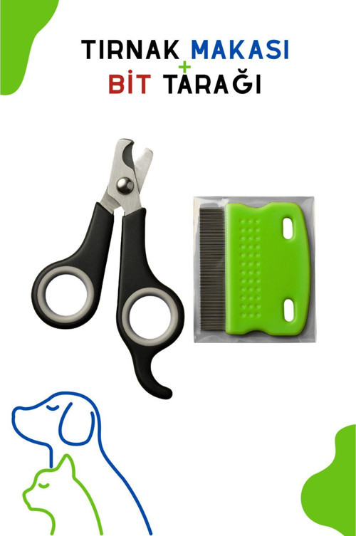 Kedi Köpek Tırnak Makası + Bit Tarağı 2'Li Profesyonel Set