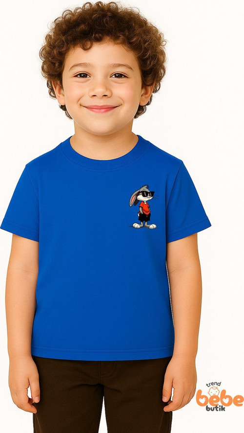 Erkek Çocuk Baskılı Yazlık Tişört – Bunny Karakterli Pamuklu Kısa Kollu T-Shirt 3-14 Yaş