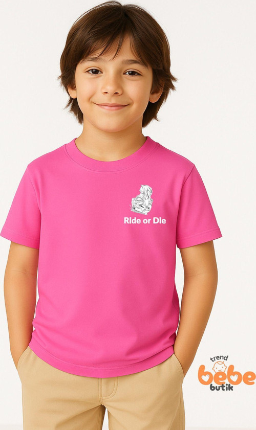 Ride Or Die Motosiklet Baskılı Erkek Çocuk Tişört – Kısa Kollu %100 Pamuk Yazlık T-Shirt 3-14 Yaş