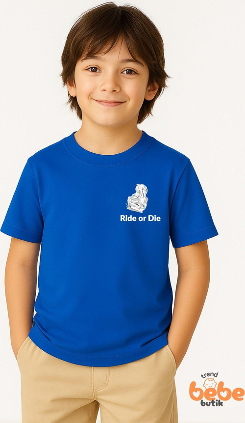 Ride Or Die Motosiklet Baskılı Erkek Çocuk Tişört – Kısa Kollu %100 Pamuk Yazlık T-Shirt 3-14 Yaş