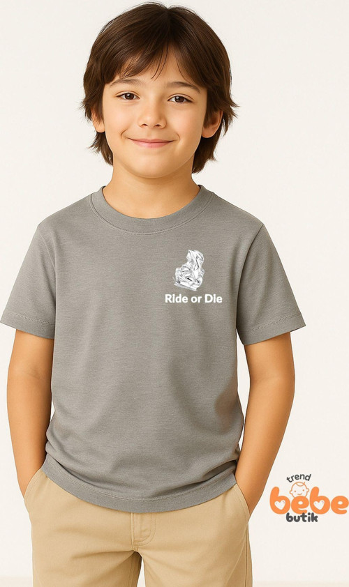 Ride Or Die Motosiklet Baskılı Erkek Çocuk Tişört – Kısa Kollu %100 Pamuk Yazlık T-Shirt 3-14 Yaş