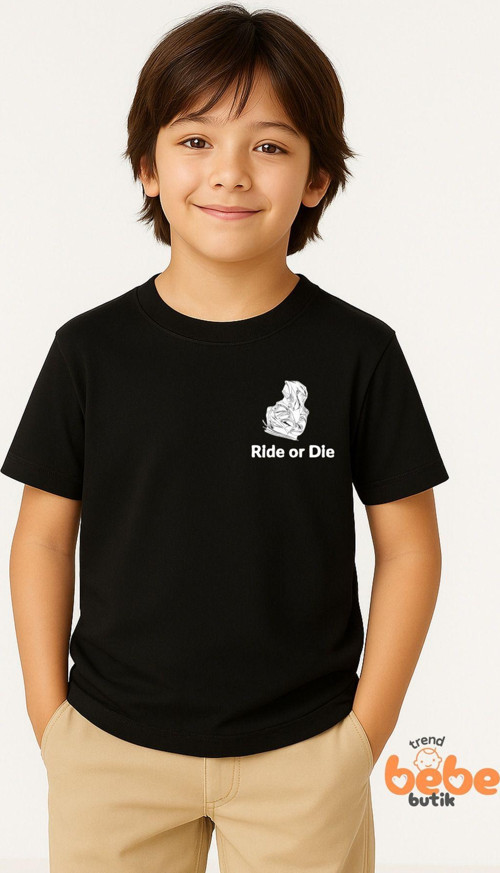 Ride Or Die Motosiklet Baskılı Erkek Çocuk Tişört – Kısa Kollu %100 Pamuk Yazlık T-Shirt 3-14 Yaş