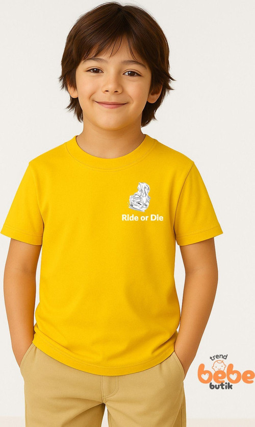 Ride Or Die Motosiklet Baskılı Erkek Çocuk Tişört – Kısa Kollu %100 Pamuk Yazlık T-Shirt 3-14 Yaş
