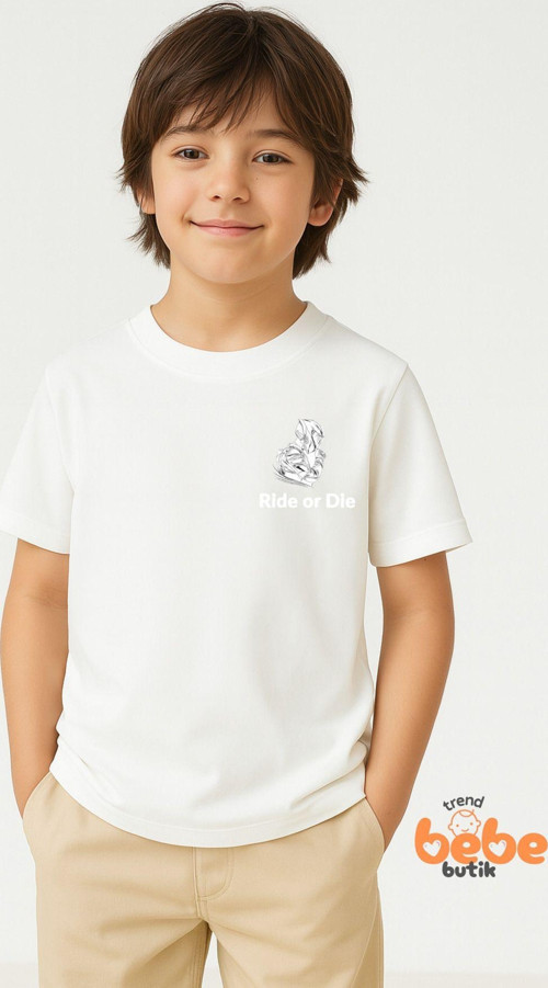 Ride Or Die Motosiklet Baskılı Erkek Çocuk Tişört – Kısa Kollu %100 Pamuk Yazlık T-Shirt 3-14 Yaş