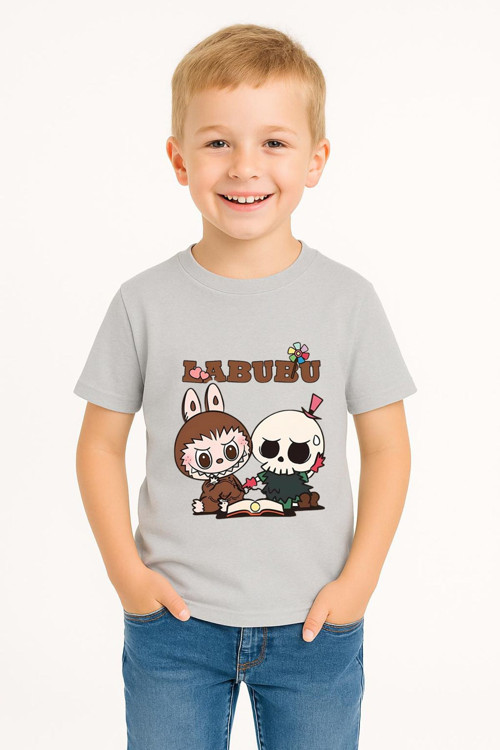 Labubu Karakter Baskılı Çocuk Tişörtü Pamuklu, Renkli Seçenekli Erkek Yazlık Kısa Kollu T-Shirt