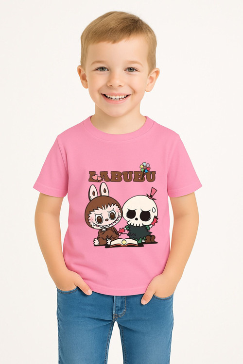 Labubu Karakter Baskılı Çocuk Tişörtü Pamuklu, Renkli Seçenekli Erkek Yazlık Kısa Kollu T-Shirt