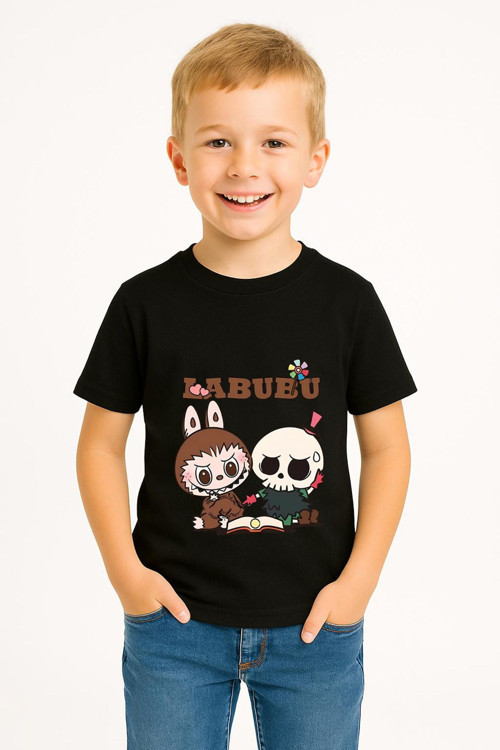 Labubu Karakter Baskılı Çocuk Tişörtü Pamuklu, Renkli Seçenekli Erkek Yazlık Kısa Kollu T-Shirt