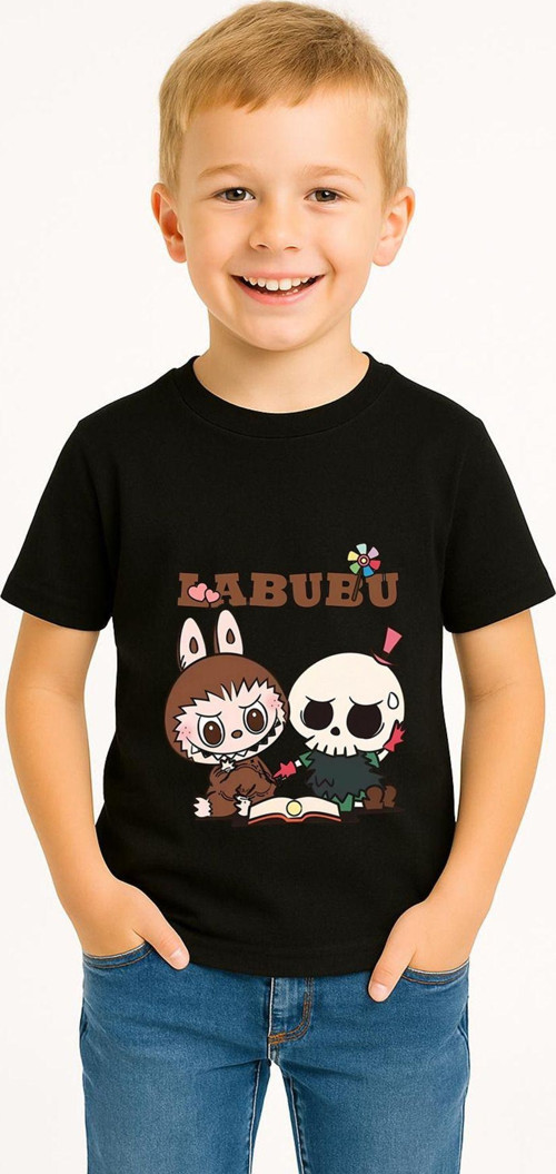 Labubu Karakter Baskılı Çocuk Tişörtü Pamuklu, Renkli Seçenekli Erkek Yazlık Kısa Kollu T-Shirt