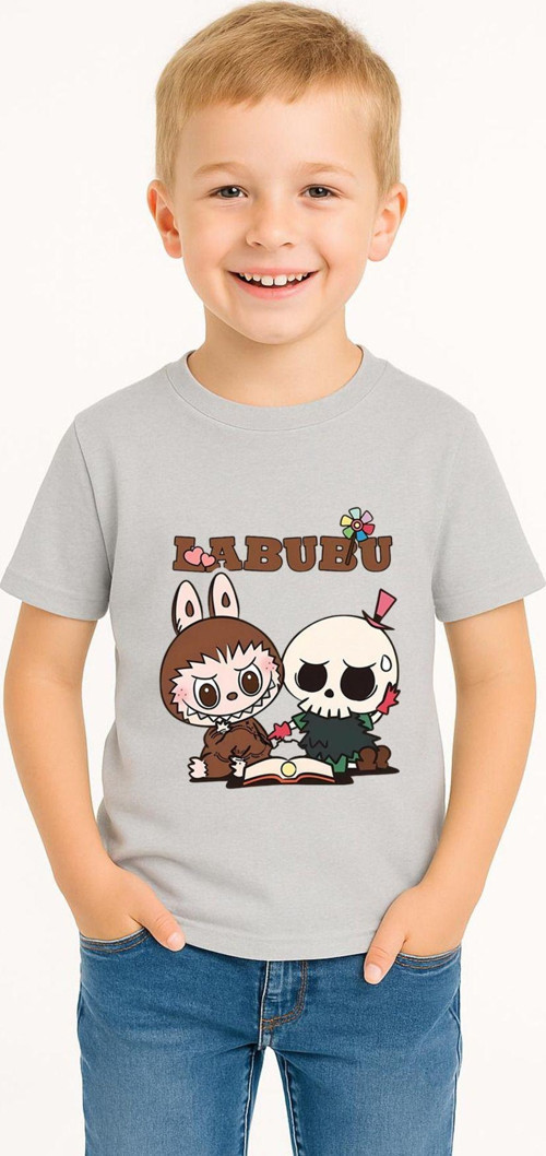 Labubu Karakter Baskılı Çocuk Tişörtü Pamuklu, Renkli Seçenekli Erkek Yazlık Kısa Kollu T-Shirt
