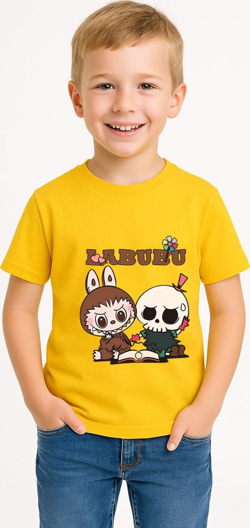 Labubu Karakter Baskılı Çocuk Tişörtü Pamuklu, Renkli Seçenekli Erkek Yazlık Kısa Kollu T-Shirt