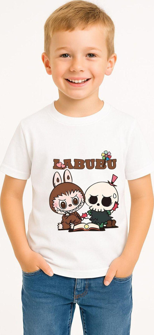 Labubu Karakter Baskılı Çocuk Tişörtü Pamuklu, Renkli Seçenekli Erkek Yazlık Kısa Kollu T-Shirt