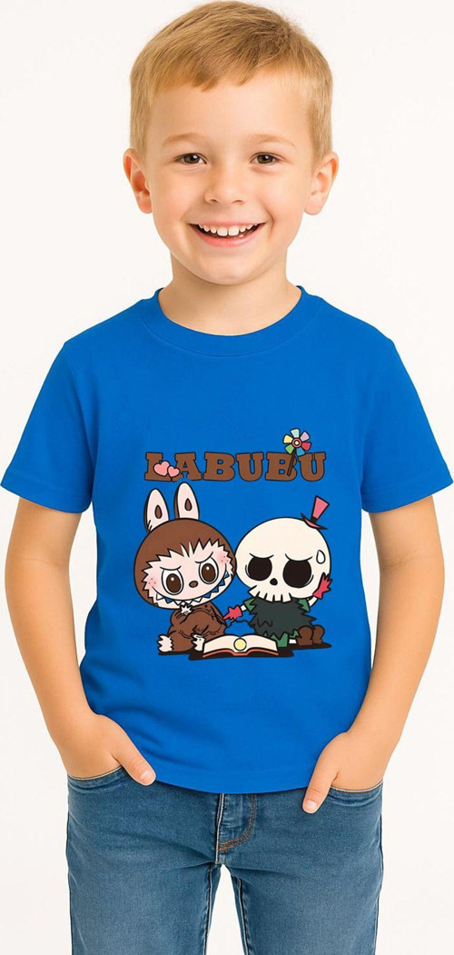Labubu Karakter Baskılı Çocuk Tişörtü Pamuklu, Renkli Seçenekli Erkek Yazlık Kısa Kollu T-Shirt
