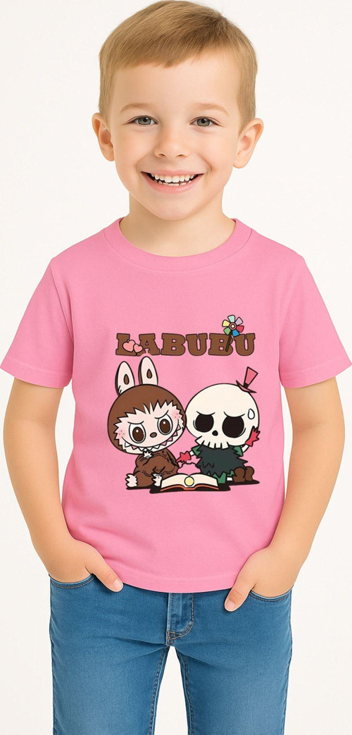 Labubu Karakter Baskılı Çocuk Tişörtü Pamuklu, Renkli Seçenekli Erkek Yazlık Kısa Kollu T-Shirt