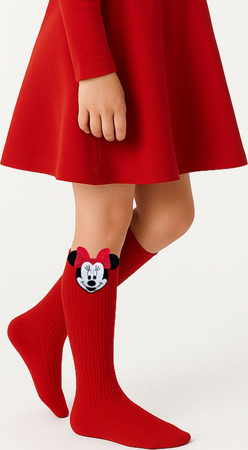 Minnie Mouse Desenli Kız Çocuk Dizaltı Çorap Yumuşak Pamuklu Desenli Eğlenceli Ve Renkli