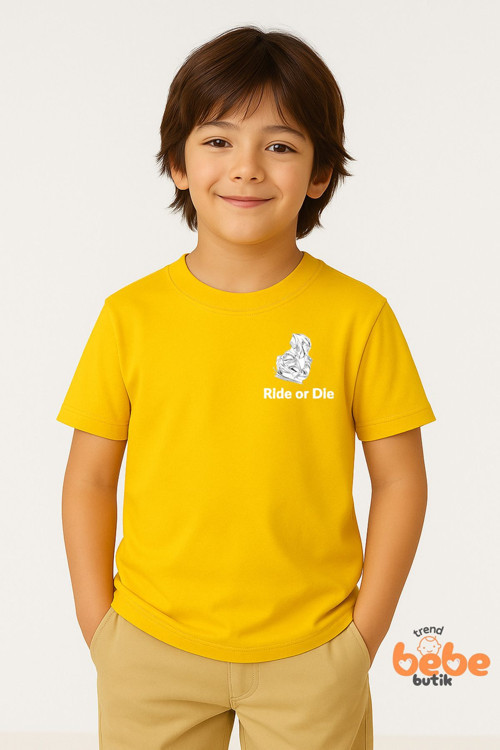 Ride Or Die Motosiklet Baskılı Erkek Çocuk Tişört – Kısa Kollu %100 Pamuk Yazlık T-Shirt 3-14 Yaş