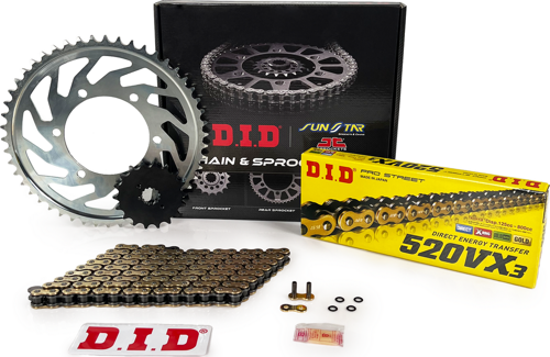 ZİNCİR DİŞLİ SETİ YAMAHA WR F 450cc ZİNCİR: DID-520VX3 Gold-114 ÖN DİŞLİ : JT 14T ARKA DİŞLİ: SUNSTAR 50T 2003-2006