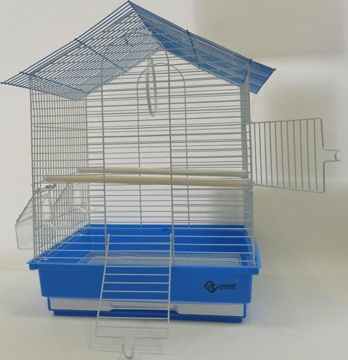 İki Kapılı Çatılı Kuş Kafesi 35x28x46 cm Mavi