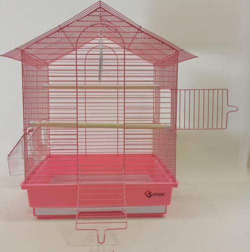 İki Kapılı Çatılı Kuş Kafesi 35x28x46 Pembe