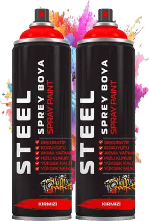 Kırmızı Sprey Boya 200 ml 2 Adet Hızlı Kuruyan Profesyonel Ahşap Plastik Demir Metal Cam Porselen Duvar Renkli