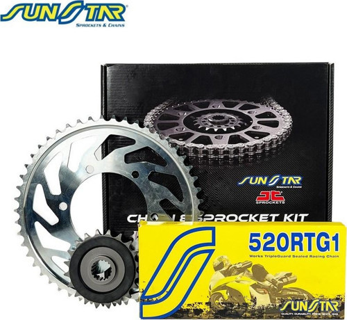 ZİNCİR DİŞLİ SETİ APRILIA TUAREG 660cc ZİNCİR: SS520RTG1 Gold-120 ÖN-ARKA DİŞLİ: JT15T-42T 2022-2024