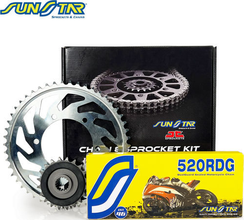 ZİNCİR DİŞLİ SETİ KAWASAKI ER-6F ER6-N 650cc ZİNCİR: SUNSTAR 520RDG Çelik-114 ÖN-ARKA DİŞLİ: JT 15T-46T 2006-2016