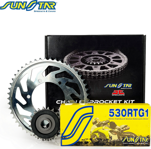 ZİNCİR DİŞLİ SETİ SUZUKI GSF BANDIT S 600cc ZİNCİR: SUNSTAR 530RTG1 Gold-112 ÖN-ARKA DİŞLİ: JT 15T-47T 2000-2004