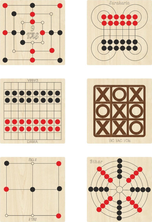 Ahşap Zeka Ve Strateji Oyunu Seti 6'lı Dama + 3 Taş + 9 Taş + Bihar + Surakarta Ve Tic - Tac - Toe