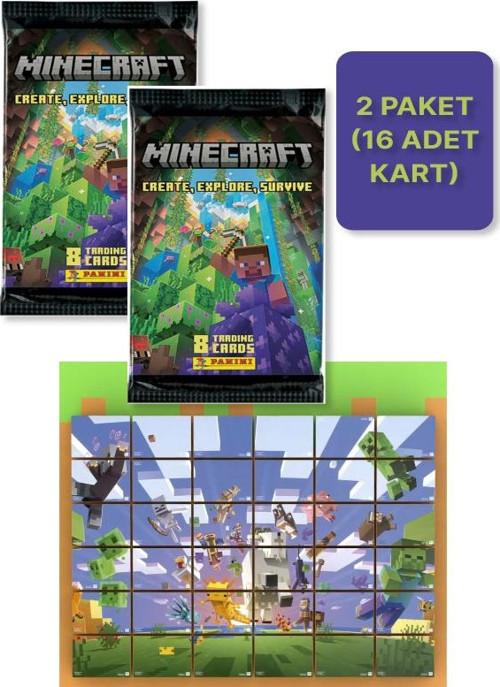 Panini Minecraft Create Explore Survive Trading Card - Minecraft Kartı + 2 PAKET ( 16 Kart )