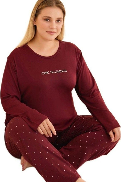 LUNARIA Büyük Beden Kadın %100 Pamuklu Uzun Kollu Pijama Takımı Yumuşak Kumaş Rahat Kalıp 3XL-5XL