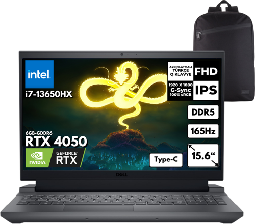 Gaming G15 5530 I7-13650HX 24-GBDDR5 1 TBSSD RTX4050 (6GB) 15.6" 165Hz FHD Windows 10 Pro + HMF Sırt Çantası G155530010UHMF39