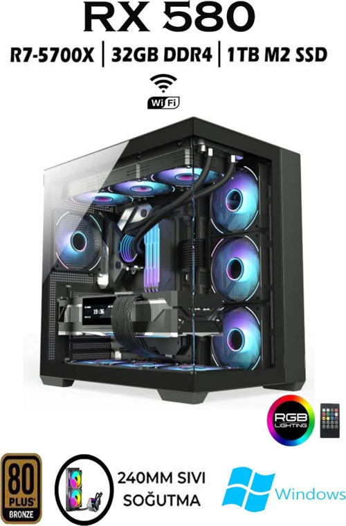 Rebirth X45 Ryzen 7 5700X 32Gb 1Tb M.2 Ssd Rx580 8Gb Sıvı Soğutmalı Masaüstü Oyuncu Bilgisayarı