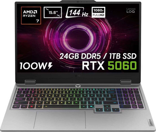 LOQ 15AHP10 AMD Ryzen 7-250 24GB DDR5 1TB SSD RTX5060 8GB 100W 15.6 inç Full HD 144Hz IPS FreeDos Gaming Laptop (83JG006ETR)
