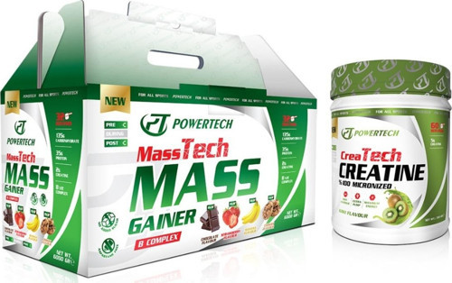 MassTech Mass Gainer 6000 Gr (Çikolata-Çilek-Muz-Kurabiye)+Createch Creatine 350 Gr Kivi Aromalı