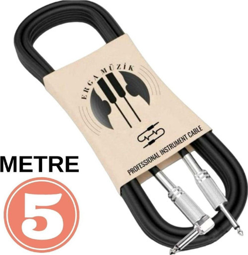 Gitar Jack Kablosu 5M - DÜZ/L Elektro Akustik Bas Bağlama Keman Amfi & Mixer Uyumlu Jak kablo