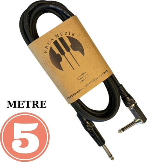 Gitar Jack Kablosu 5M Düz-L Elektro Akustik Bas Bağlama Keman Kemençe Amfi&Mixer Uyumlu Jak Jack Kablosu