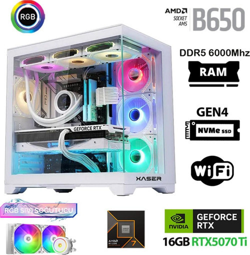 Velox x100 Ryzen 7 7800X3D 32GB DDR5 Ram 1TB M.2 NVMe SSD 16GB RTX5070Ti Masaüstü Oyuncu Bilgisayarı
