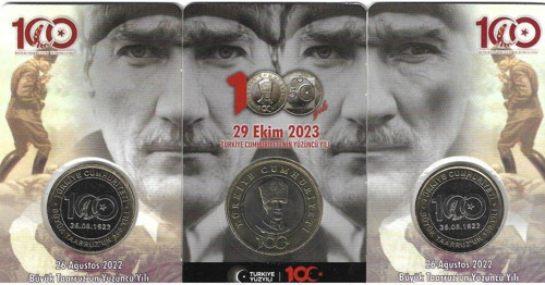 Emir Collectıon 2022/23 Cumhuriyet'İn 100.Yılı Tedavül Hatıra 5 Lira Ve 2 Adet Büyük Taarruz 1 Lira Takım Kitinde