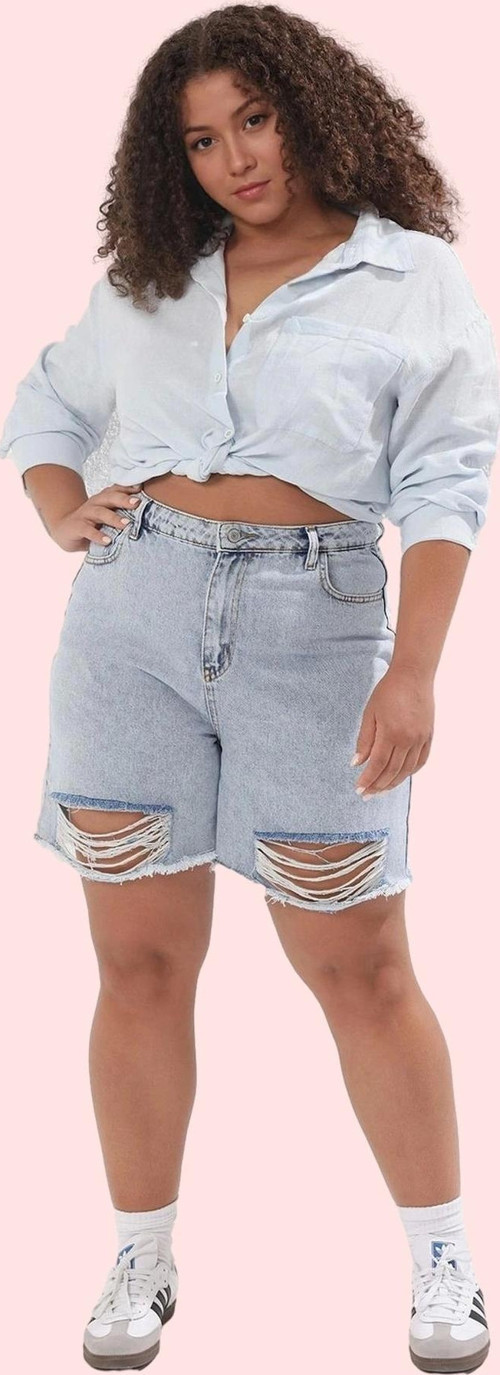 Kadın Yüksek Bel Denim Şort Yırtık Detaylı Rahat Günlük Kombinler Yaz Aylarının Vazgeçilmezi