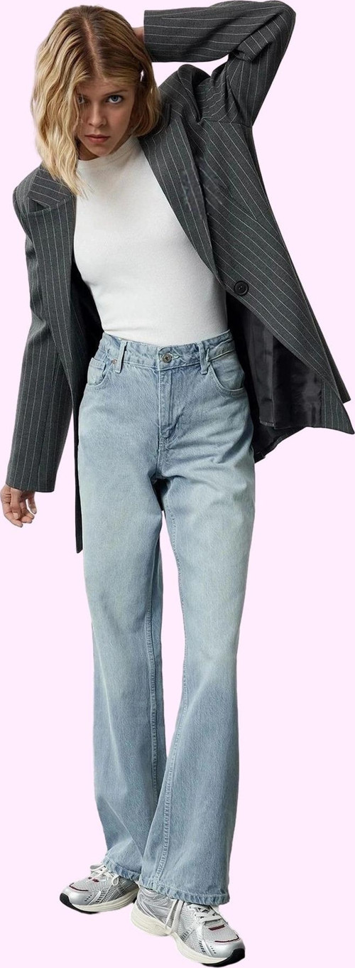 Kadın Geniş Paça Denim Jean Pantolon Pamuk Günlük Kombinler Hafta Sonu Yaz Aylarının Vazgeçilmezi