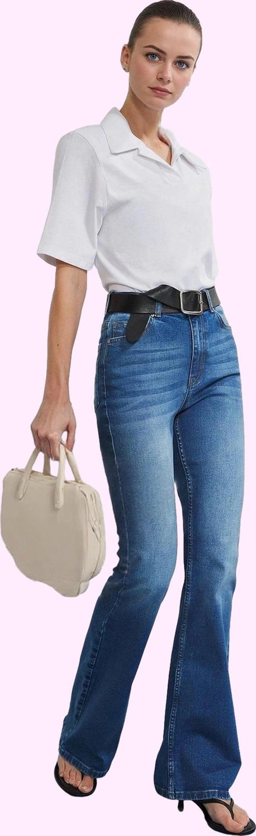 Kadın Yüksek Bel İspanyol Paça Jean Denim Pantolon Günlük Kombinler Yaz Aylarının Vazgeçilmezi