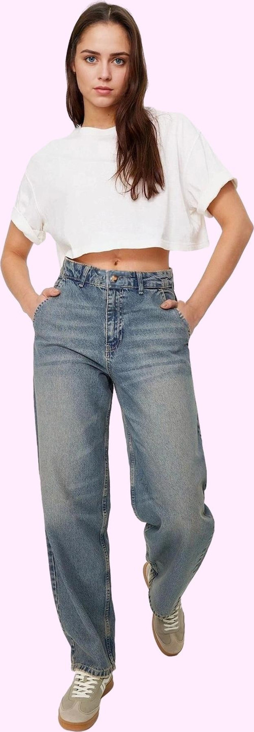 Kadın Düşük Bel Geniş Paça Baggy Jean Pamuk Günlük Stil Hafta Sonu Yaz Aylarının Vazgeçilmezi