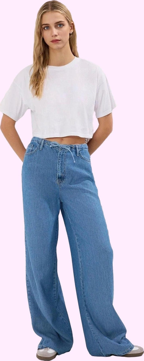 Kadın Geniş Paça Yüksek Bel Kot Pantolon Liyosel Denim Günlük Stil Yaz Aylarının Vazgeçilmezi